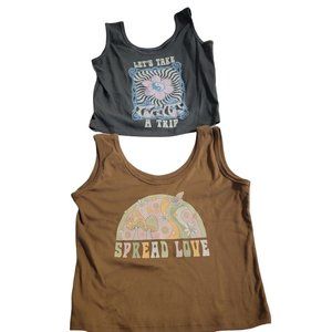 LOT OF 2 OBESSIVE LOVE X-LARGE GREY BROWN TANK CROPPED TOP SHIRT  WOMEN'S NWOT